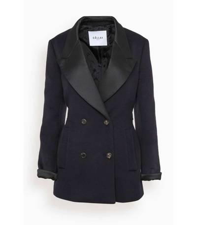 Shop Callas Milano Vittoria Relaxed Double Breasted Tuxedo Jacket In Navy In Black