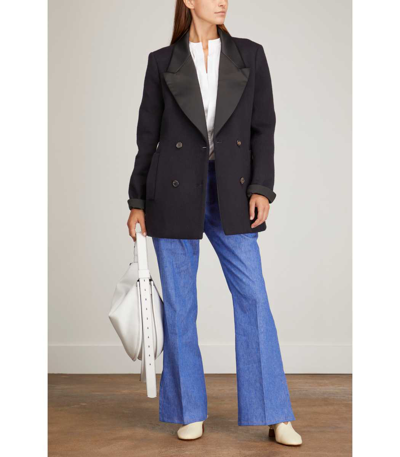 Shop Callas Milano Vittoria Relaxed Double Breasted Tuxedo Jacket In Navy In Black