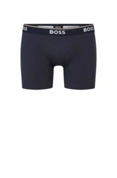 Shop Hugo Boss Three-pack Of Stretch-cotton Boxer Briefs With Logos In Light Blue
