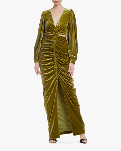 Shop One33 Social Women's Velvet Ruched Cutout Gown In Chartreuse