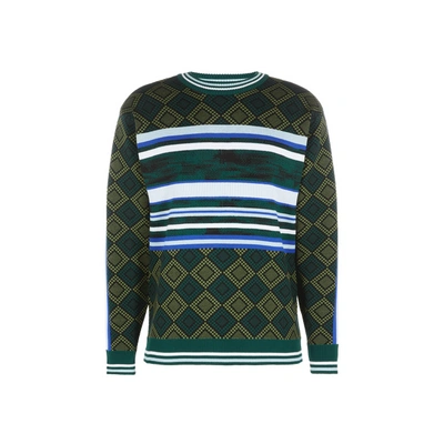 Shop Ahluwalia Striped Jumper With Check Pattern In Green