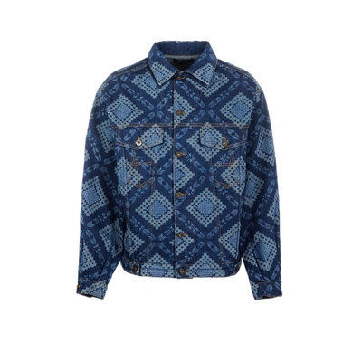 Shop Ahluwalia Patterned Denim Jacket In Blue