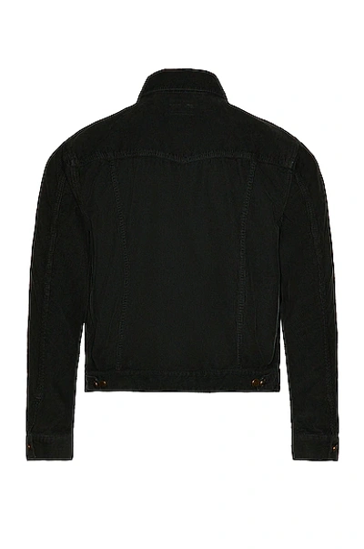 Shop Saint Laurent Desclassic Denim Jacket In Bright Black & Stone