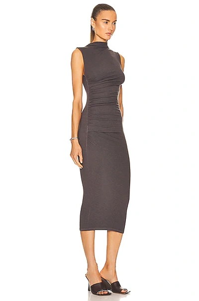 Shop Enza Costa Silk Knit Sleeveless Twist Midi Dress In Dark Pewter