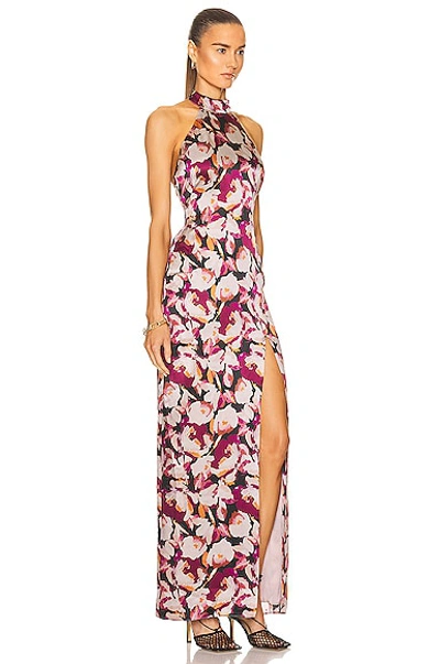 Shop Nicholas Ramina Halter Neck Gown In Lanthea Floral Pinot