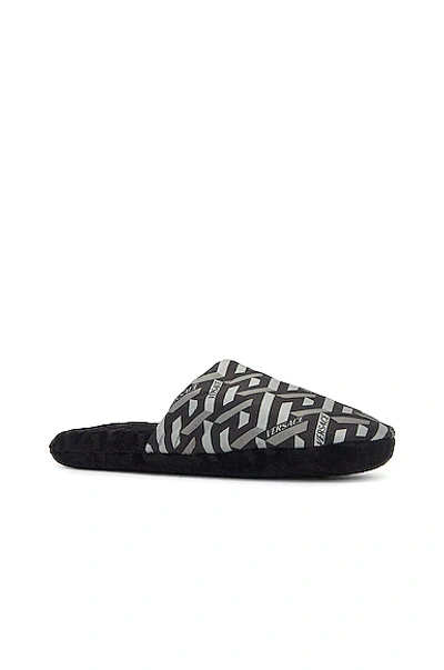 Shop Versace Greca Signature House Slippers In Nero & Grigio