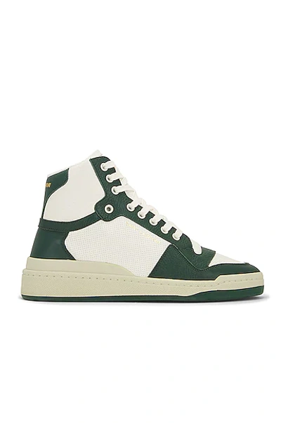 Shop Saint Laurent Sl24 Mid Top Sneaker In White & Green