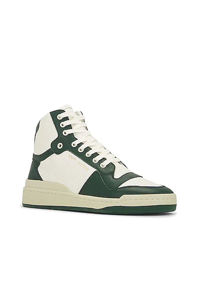 Shop Saint Laurent Sl24 Mid Top Sneaker In White & Green