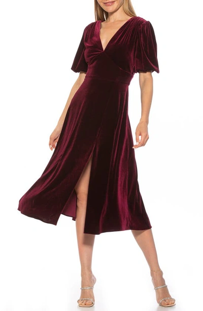 Shop Alexia Admor Nola Puff Sleeve Velvet Fit & Flare Dress In Burgundy