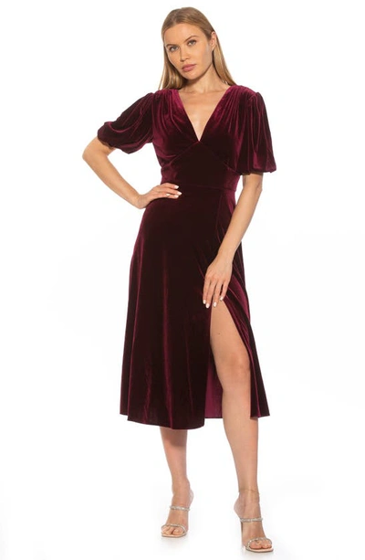 Shop Alexia Admor Nola Puff Sleeve Velvet Fit & Flare Dress In Burgundy