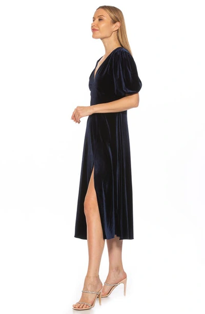 Shop Alexia Admor Nola Puff Sleeve Velvet Fit & Flare Dress In Navy