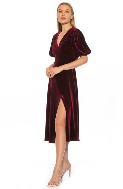 Shop Alexia Admor Nola Puff Sleeve Velvet Fit & Flare Dress In Burgundy