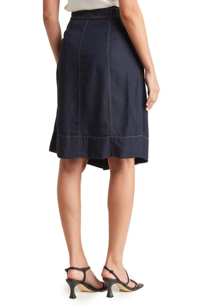 Shop Donna Karan Woman Topstitched Belted A-line Skirt In Dark Indigo