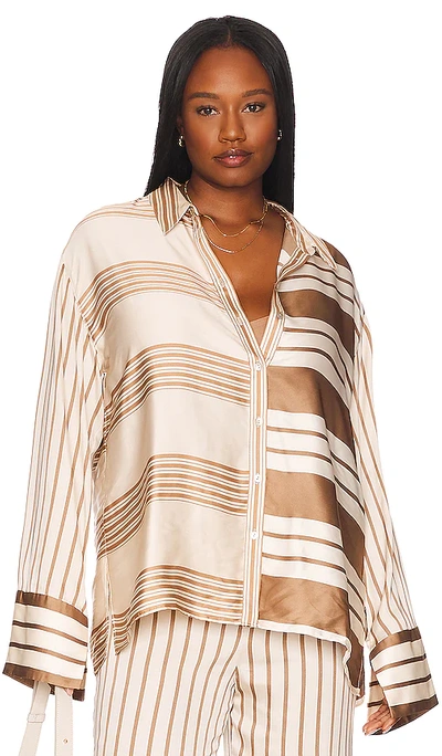 L'academie The Katy Blouse In Brown & Ivory Stripe