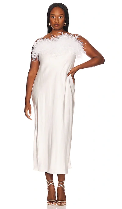 Shop Sleeper Boheme Slip Dress With Feathers In White