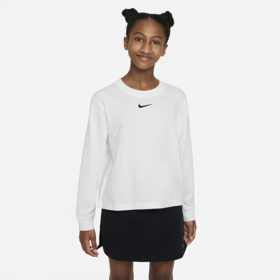 Shop Nike Sportswear Essential Big Kids' (girls') Long-sleeve T-shirt In White