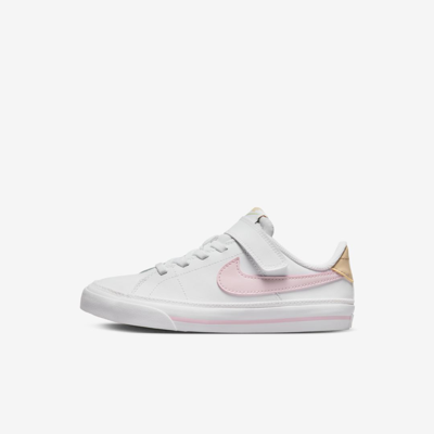 Shop Nike Court Legacy Little Kids' Shoes In White,sesame,honeydew,pink Foam