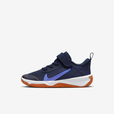 Shop Nike Omni Multi-court Little Kids' Shoes In Midnight Navy,game Royal,white,safety Orange