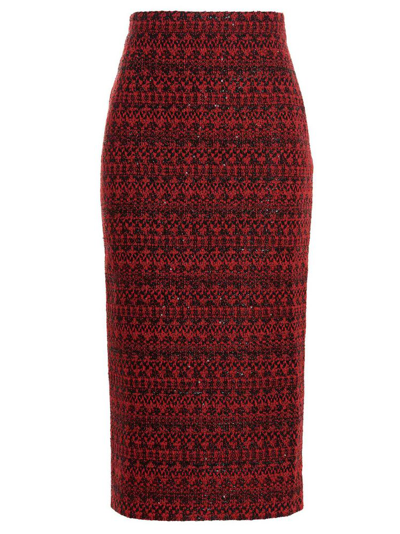 Shop Alessandra Rich Tweed Midi Skirt In Multi