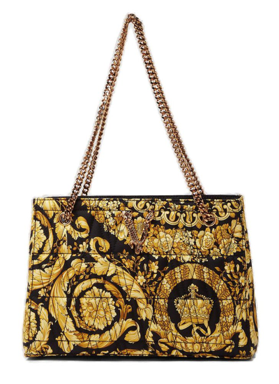 Shop Versace Barocco Pattern Quilted Small Tote Bag In Multi