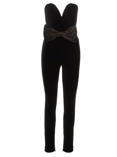 Shop Alessandra Rich Bow Detailed Velvet Bodysuit In Black