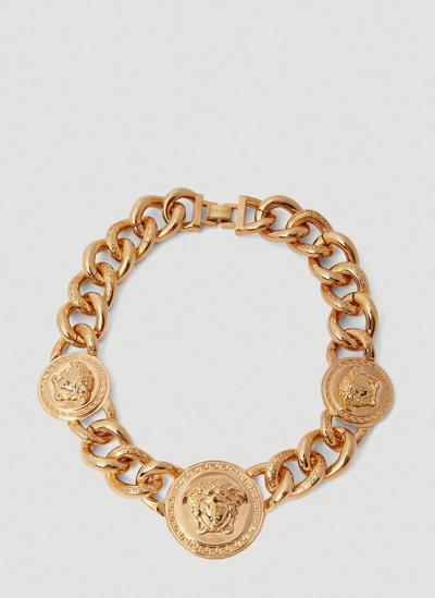 Shop Versace Medusa Logo Detailed Chain Necklace In Burgundy