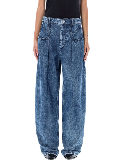 Shop Isabel Marant Distressed Finish Wide Leg Jeans In Blue