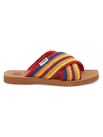 Shop Chloé Women's Woody Crochet Flat Sandals In Tan Multicolor
