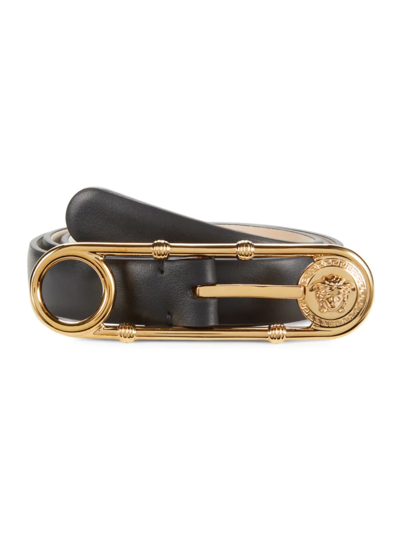 Shop Versace Women's Leather Belt In Black Gold