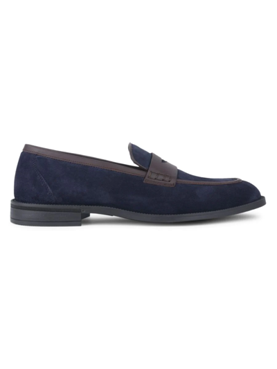 Shop Vellapais Men's Leather Loafers In Navy Blue