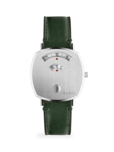 Shop Gucci Men's Grip Stainless Steel & Green Leather Strap Watch