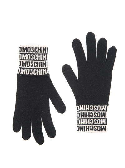 Shop Moschino Gloves In Grigio-bianco