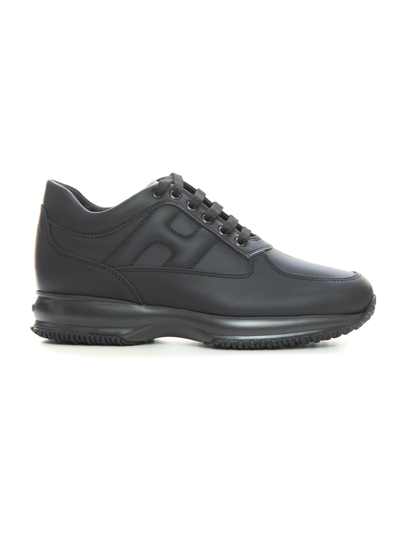 Shop Hogan Interactive Leather Sneakers With Laces In Black