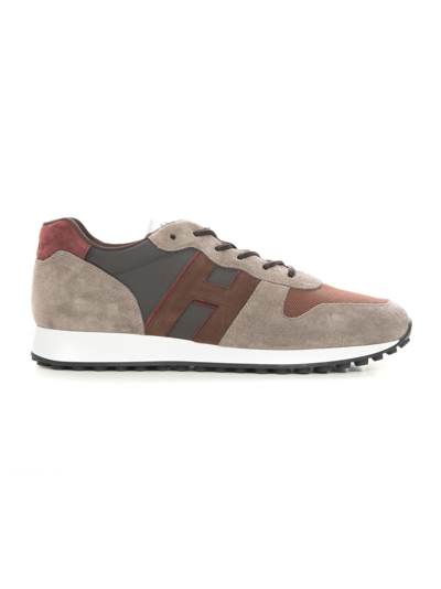 Shop Hogan H383 Sneakers In Canvas And Leather In Beige/brown