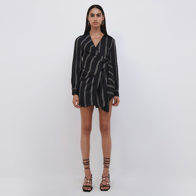 Shop Jonathan Simkhai Bondi Pajama Stripe Mini Dress In Black Multi Stripe