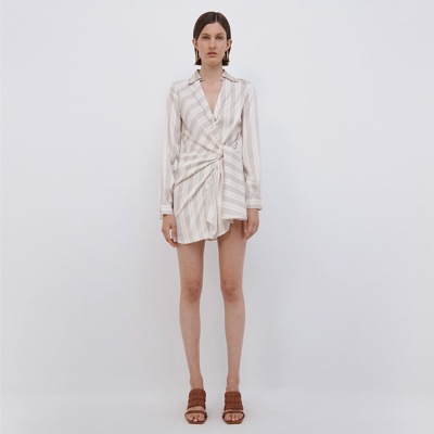 Shop Jonathan Simkhai Bondi Pajama Stripe Mini Dress In White Multi Stripe