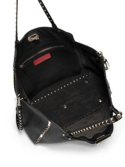 Shop Valentino Rockstud Medium Leather Tote In Light Cuir