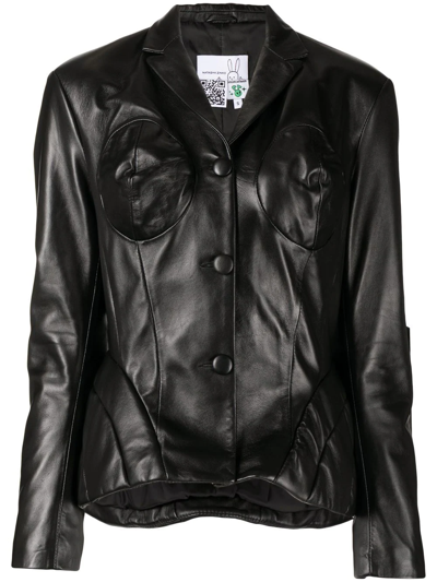 Shop Natasha Zinko Padded Cone-bust Leather Jacket In Black