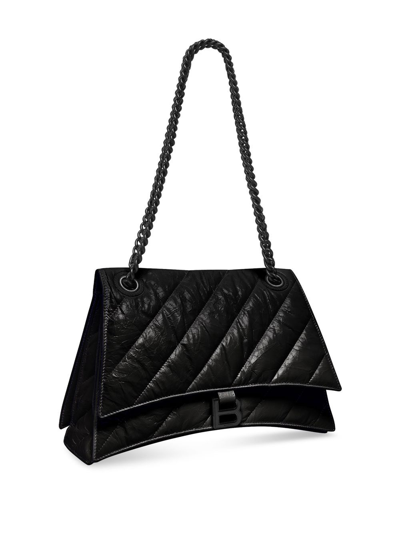 Balenciaga Medium Crush Chain Strap Quilted Leather Shoulder Bag In Black