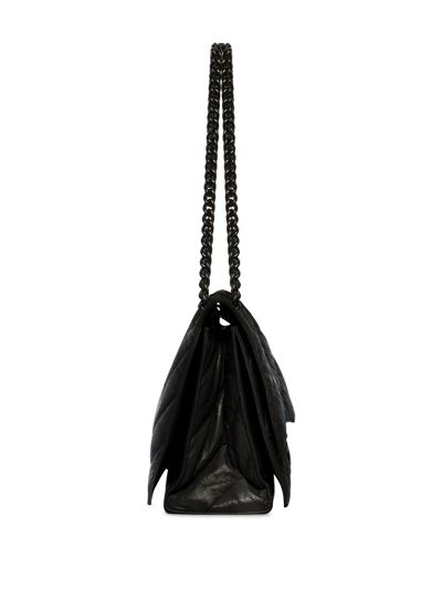 Balenciaga Medium Crush Chain Strap Quilted Leather Shoulder Bag In Black