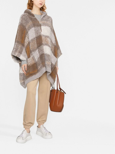 Brunello Cucinelli Check-pattern Cashmere Poncho In Nude