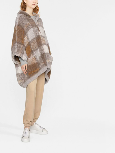 Brunello Cucinelli Check-pattern Cashmere Poncho In Nude