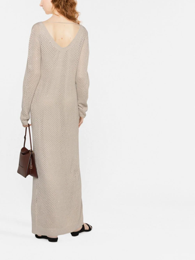 Brunello Cucinelli Open-knit Maxi Dress In Nude