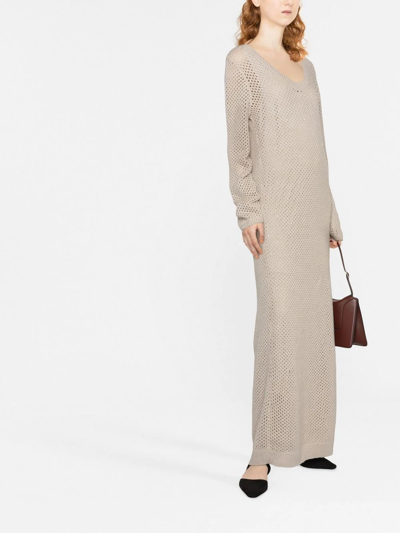 Brunello Cucinelli Open-knit Maxi Dress In Nude