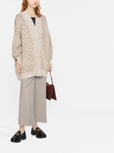 Brunello Cucinelli Crochet Knit Open Cardigan In Nude