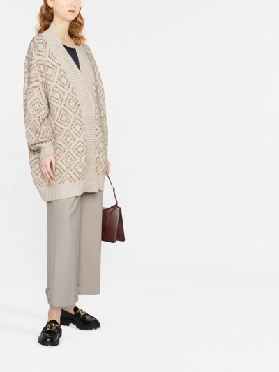 Brunello Cucinelli Crochet Knit Open Cardigan In Nude