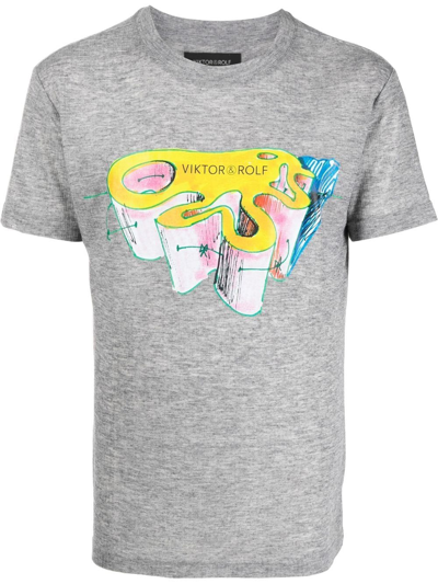 Shop Viktor & Rolf Sketch Logo Print T-shirt In Grey