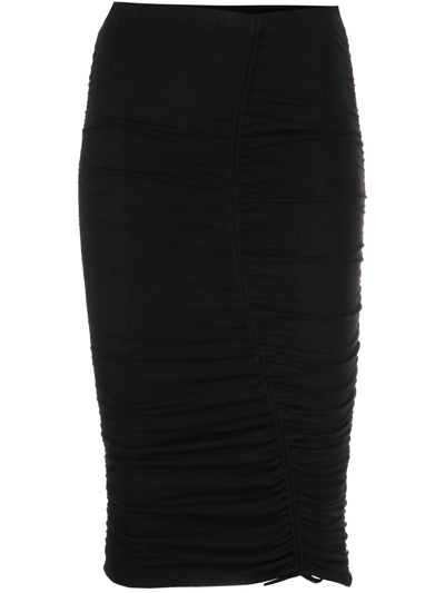 Shop Jonathan Simkhai Standard High-waist Ruched Midi Skirt In Black