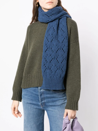 Shop Pringle Of Scotland Diamond Eyelet-stitch Wool Scarf In Blau