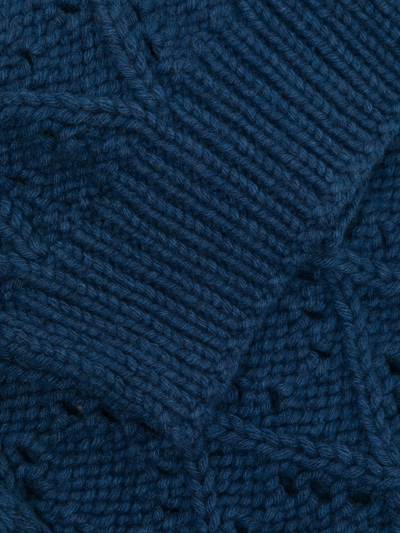 Pringle Of Scotland Diamond Eyelet-stitch Wool Scarf In Blau